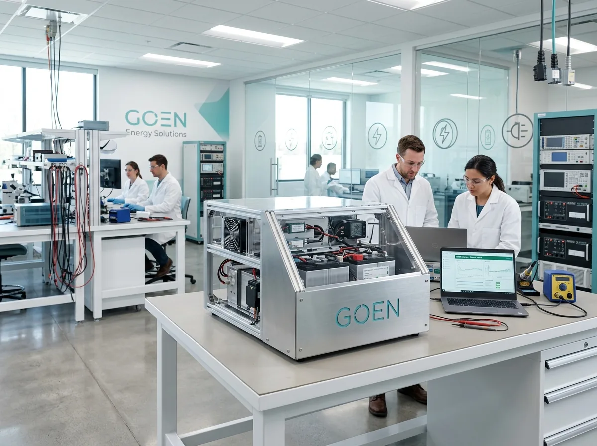 GOEN Ar-Ge laboratuvarı: batarya prototipi üzerinde test yapan mühendisler